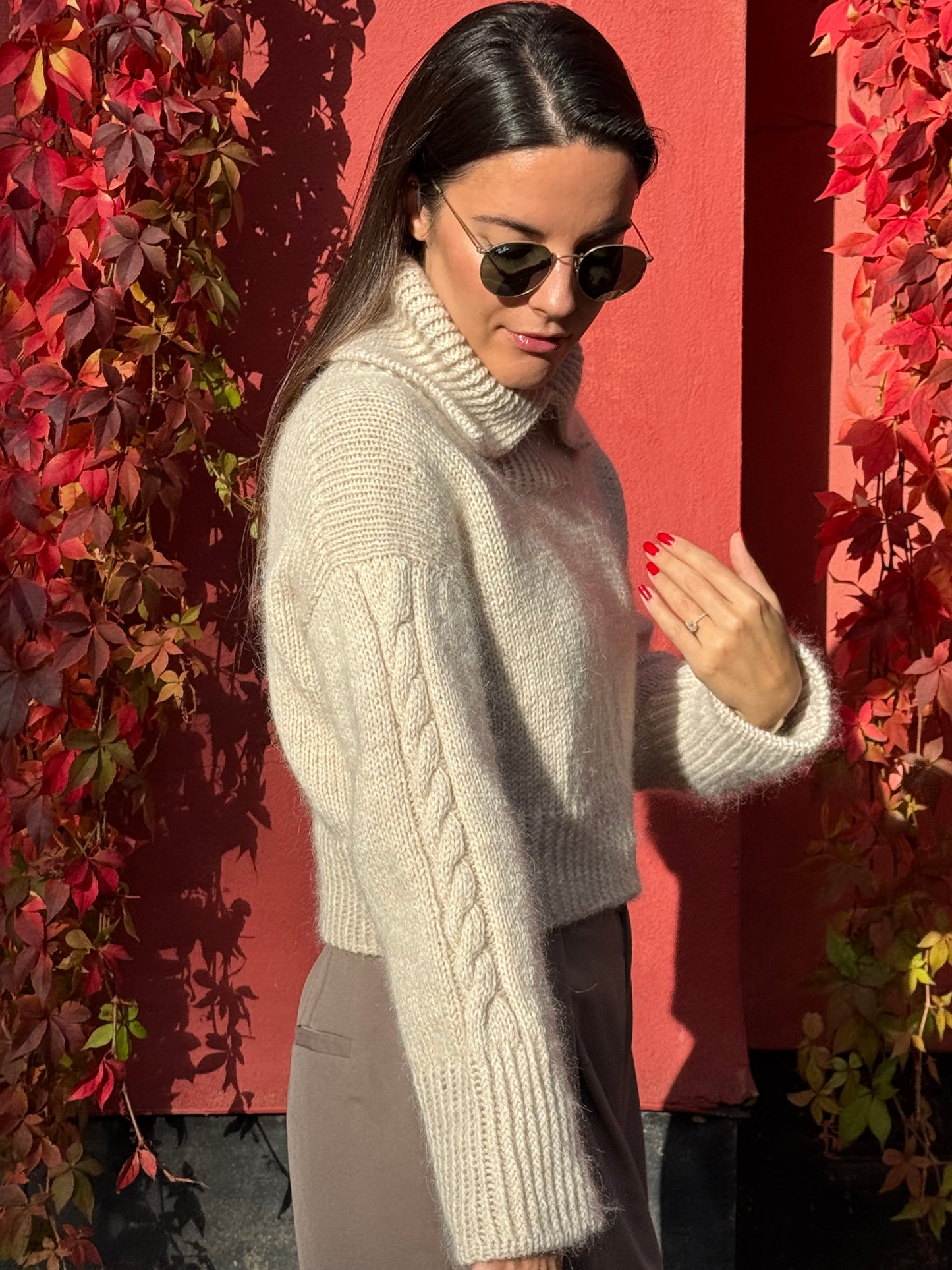 Cropped Cable Jumper Knitting Pattern for Women Top-down with Video Tutorials