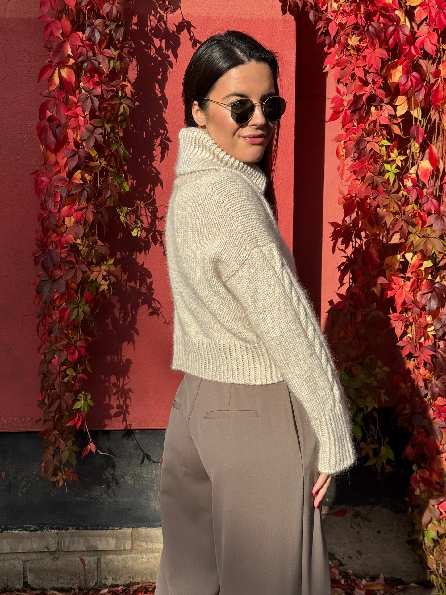 Cropped Cable Jumper Knitting Pattern for Women Top-down with Video Tutorials