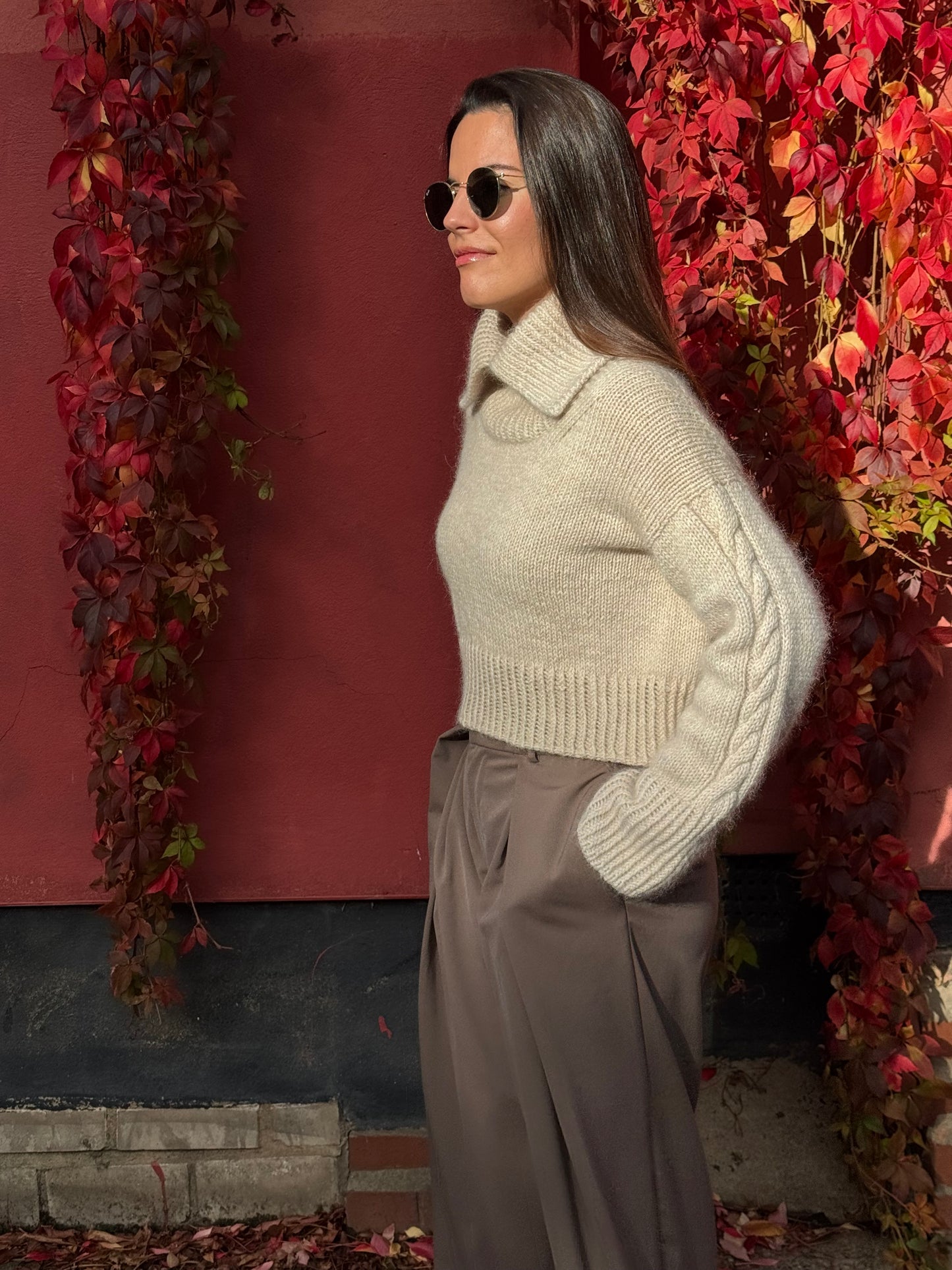 Cropped Cable Jumper Knitting Pattern for Women Top-down with Video Tutorials