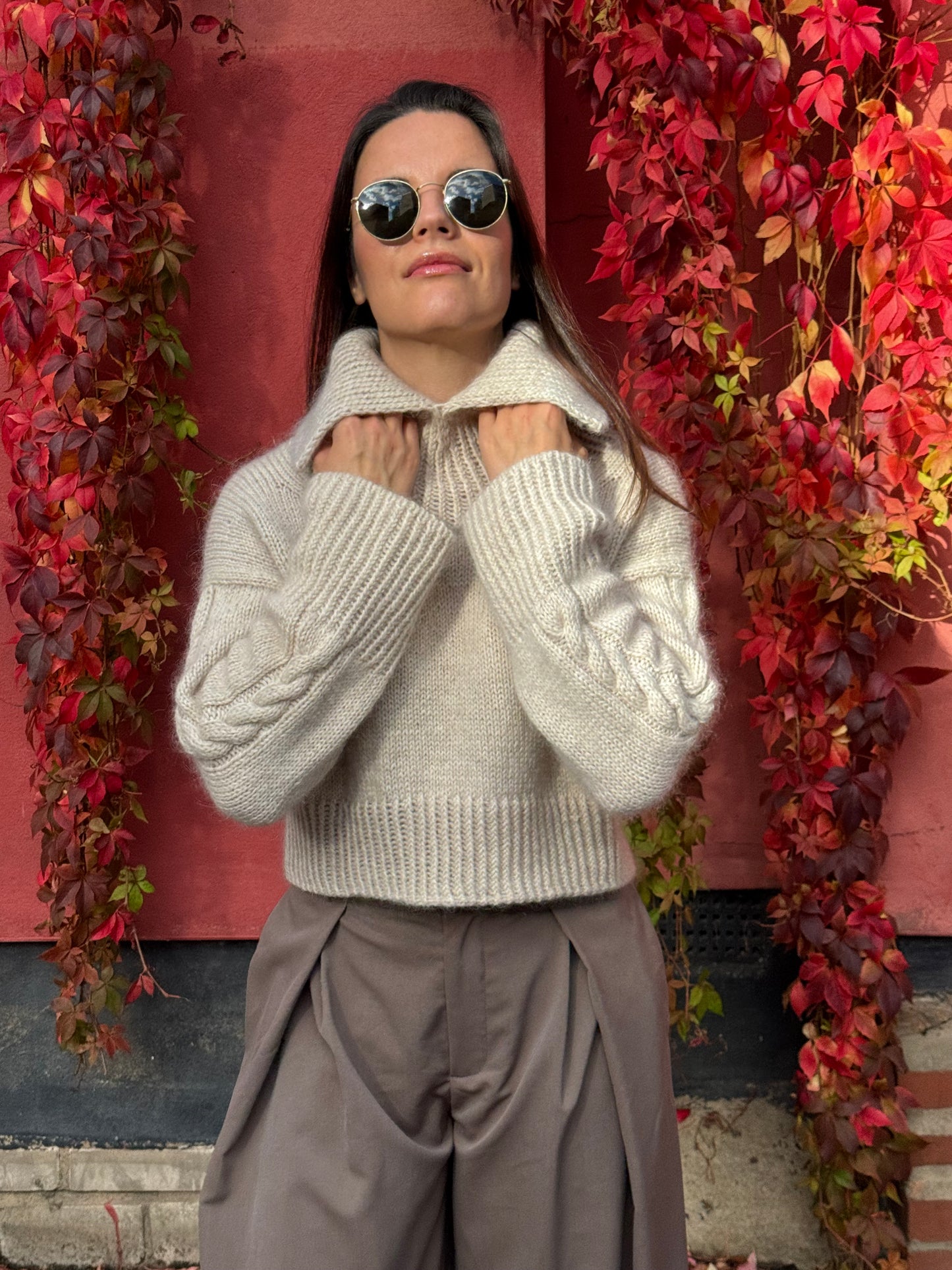 Cropped Cable Jumper Knitting Pattern for Women Top-down with Video Tutorials