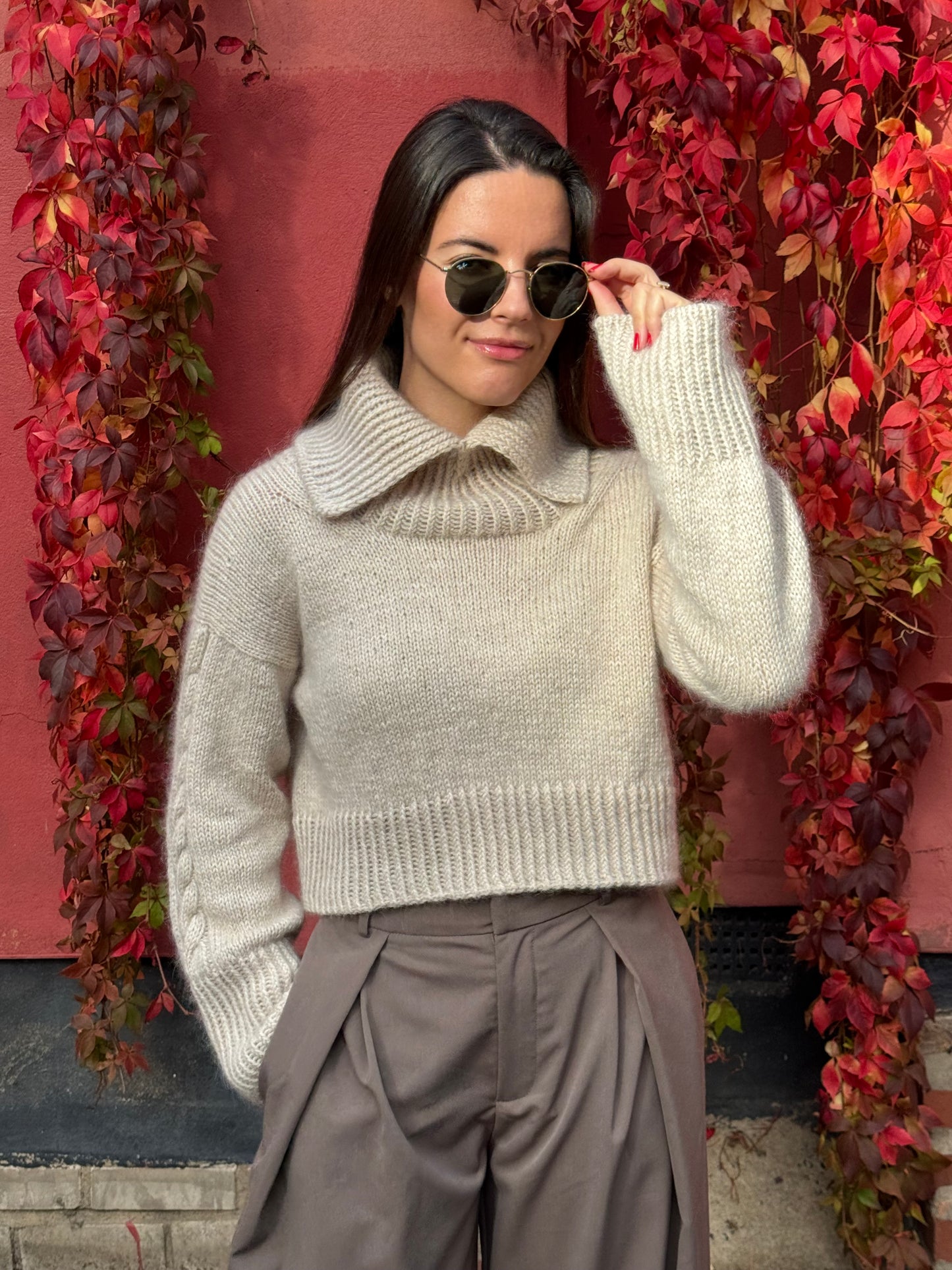 Cropped Cable Jumper Knitting Pattern for Women Top-down with Video Tutorials